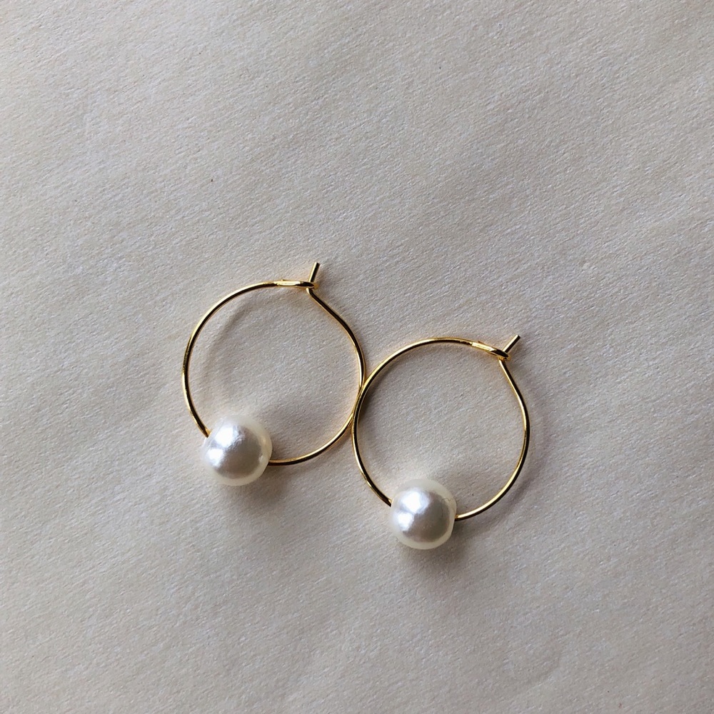 Gold Pearl Hoop Earrings